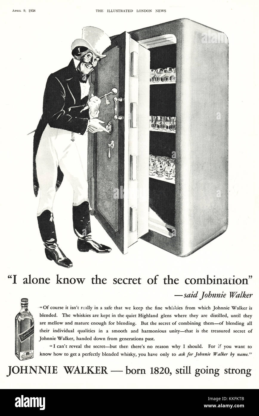 1938 Le magazine britannique annonce Whisky Johnnie Walker Banque D'Images