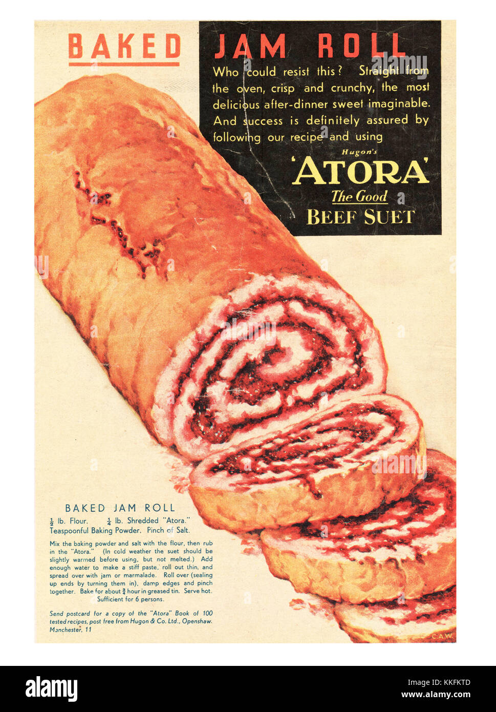1938 Le magazine britannique annonce Atora Jam Roll Banque D'Images