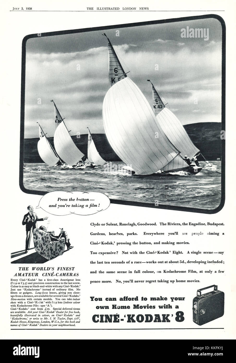 1938 UK Magazine Cine Kodak annonce Banque D'Images
