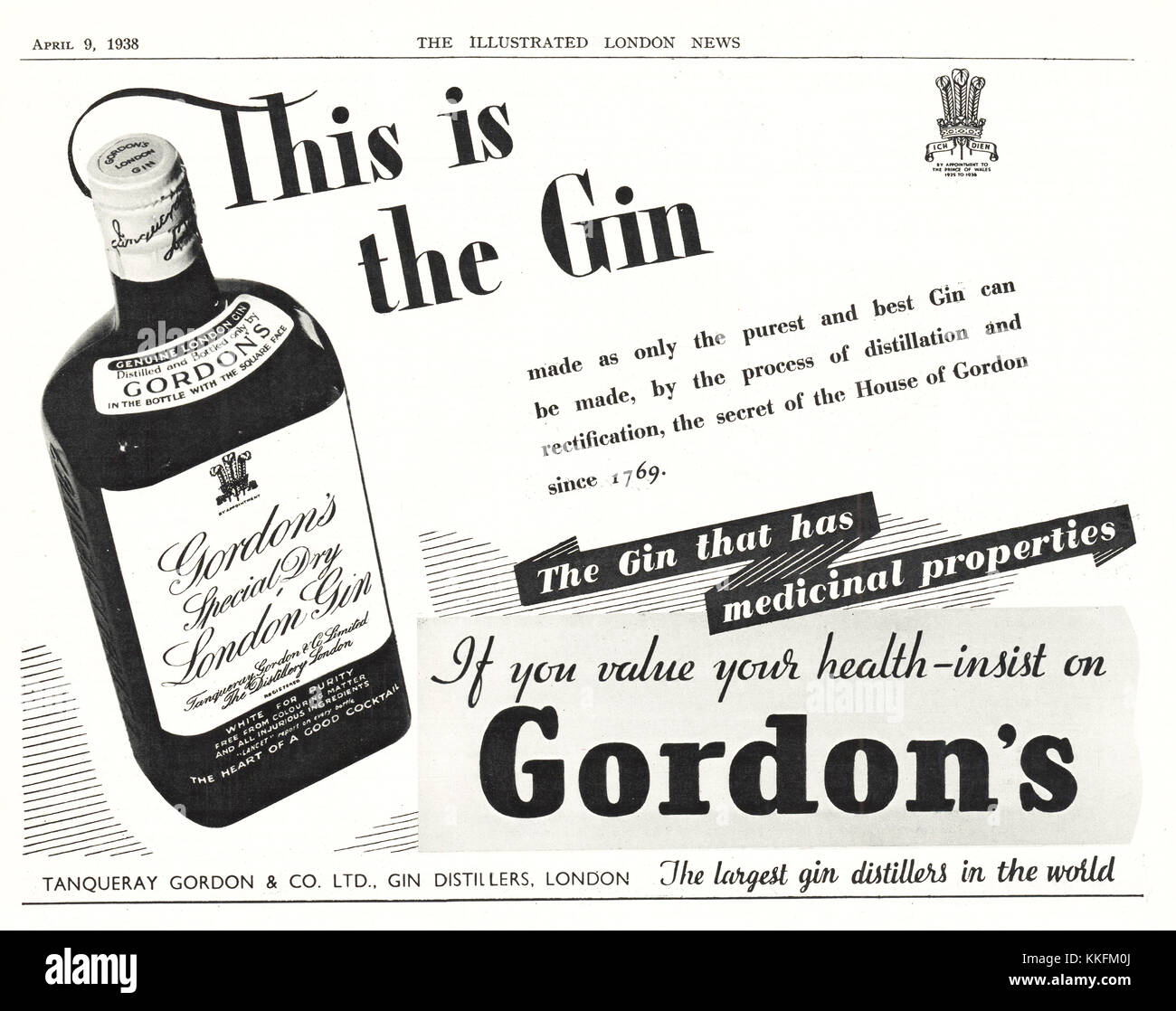 1938 Magazine BRITANNIQUE Gordon's Gin Annonce Banque D'Images