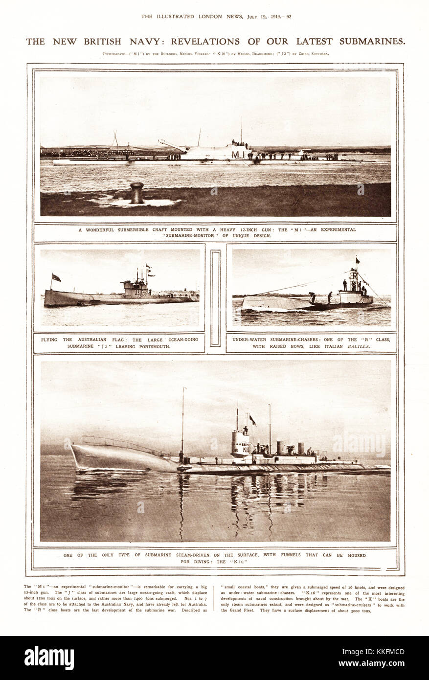 1919 Illustrated London News sous-marins de la Marine royale Banque D'Images
