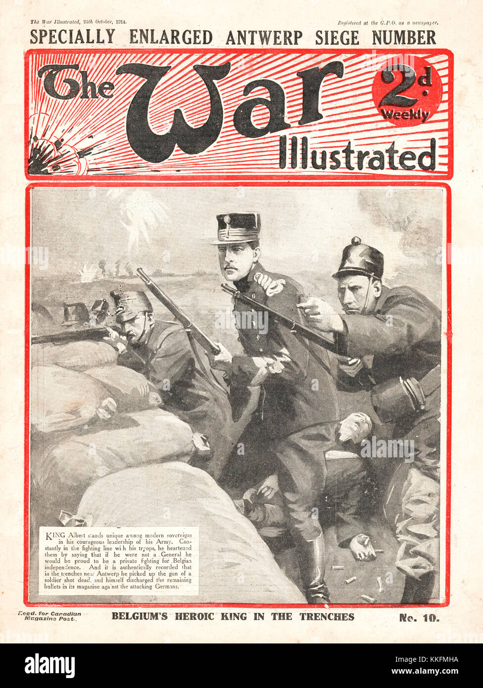 Guerre 1914 illustré le roi Albert de Belgique dans les tranchées Banque D'Images