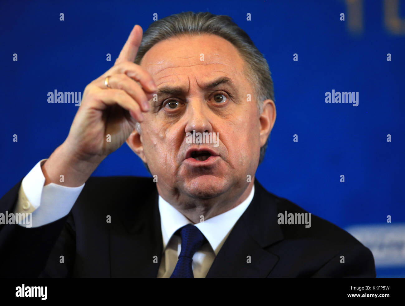 Vitaly Mutko, président de l'Union russe du football lors d'une conférence de presse en prévision du tirage au sort de la coupe du monde FIFA 2018 au Kremlin à Moscou. ASSOCIATION DE PRESSE photo Date: Vendredi 1er décembre 2017. Voir PA Story football World Cup. Le crédit photo devrait se lire comme suit : Nick Potts/PA Wire. Banque D'Images