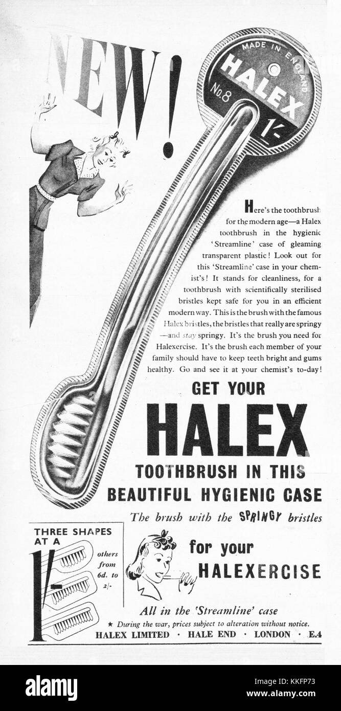 1939 Le magazine britannique brosses à dents Halex Annonce Banque D'Images