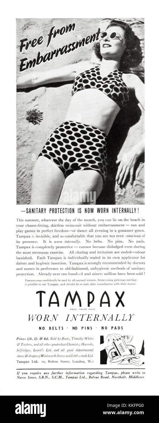 1939 Le magazine britannique annonce Tampax Banque D'Images