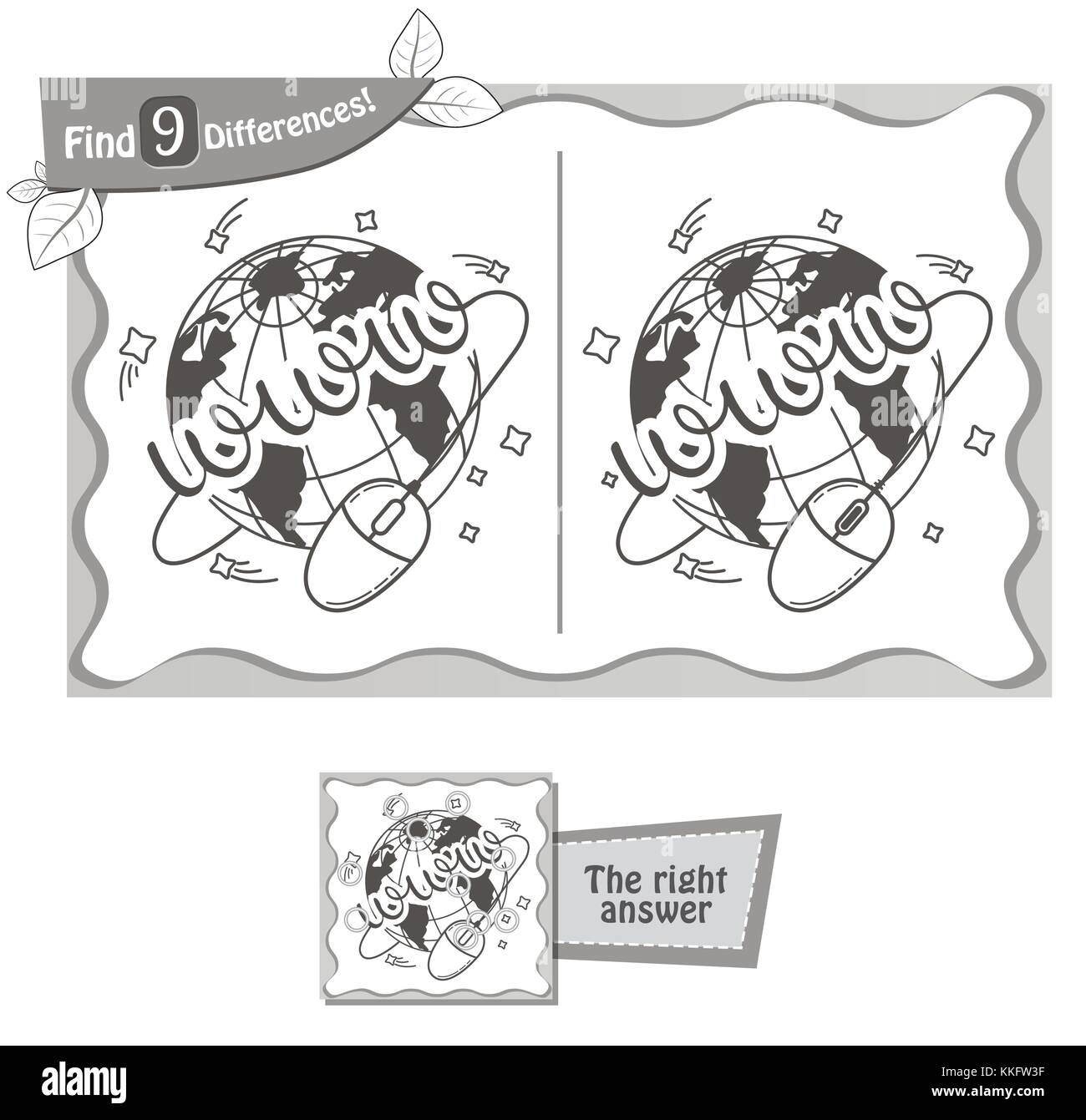 Jeu visuel pour enfants et adultes. tâche de trouver 9 différences dans l'illustration internet. vector illustration noir et blanc Illustration de Vecteur