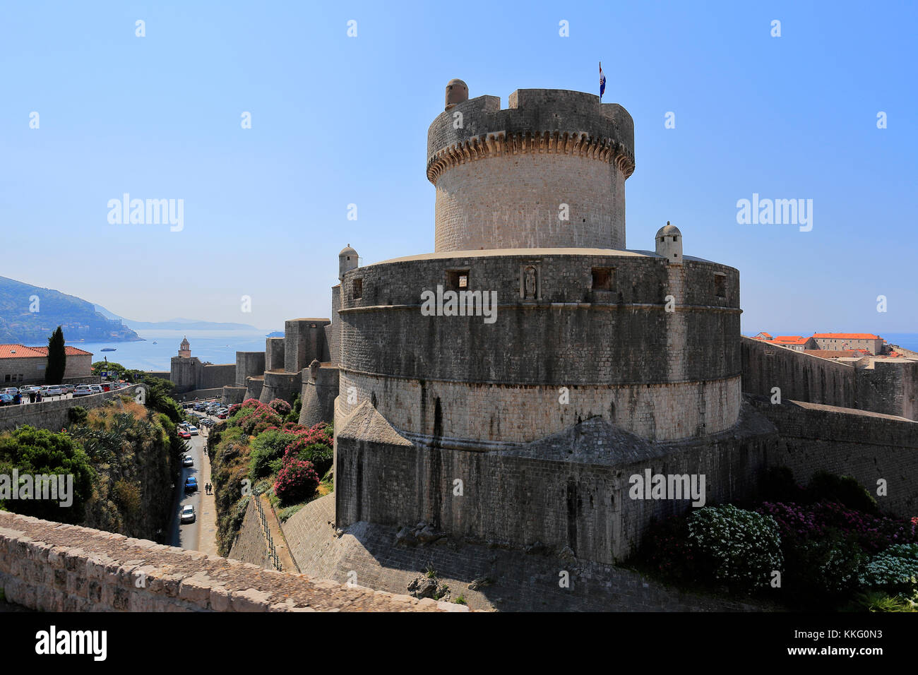 Le Fort Minceta murs, ville de Dubrovnik, la côte dalmate, en Croatie, Balkans, Europe, UNESCO World Heritage Site. Banque D'Images