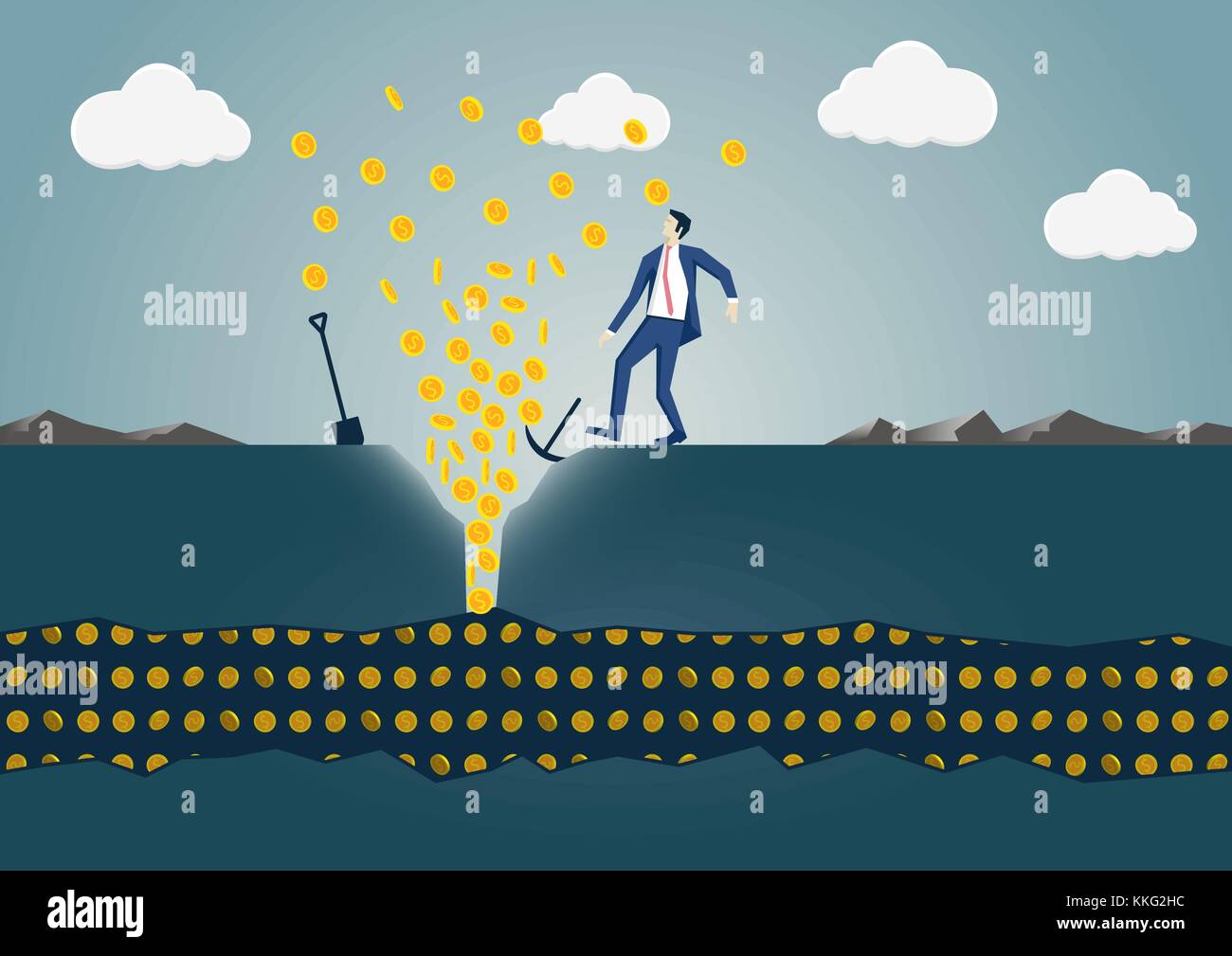 Vector illustration of business man découvrir une veine d'or dollars. concept de la réussite et de la richesse Illustration de Vecteur