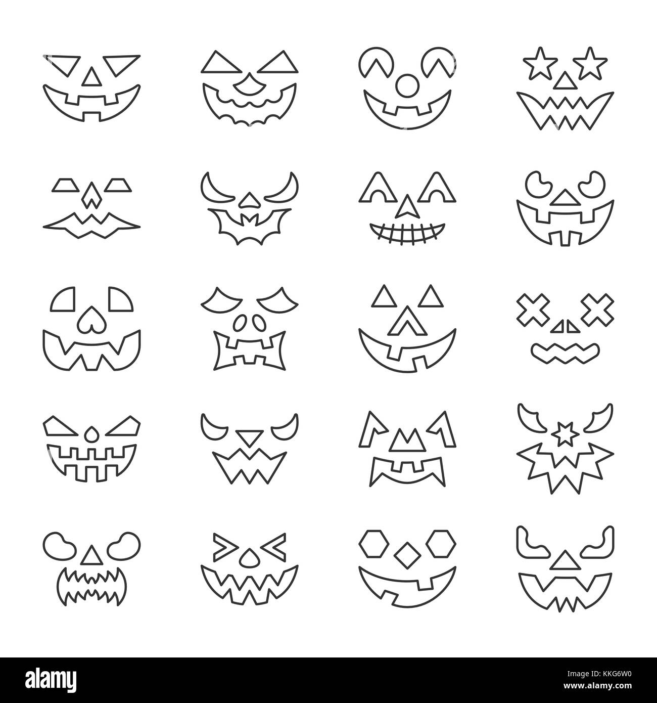 Halloween face fine ligne icon set. Symbole linéaire Vector Pack. Contours signe sans remplissage. Avc. modifiable Pictogramme simple collection graphique. Co Logo Illustration de Vecteur