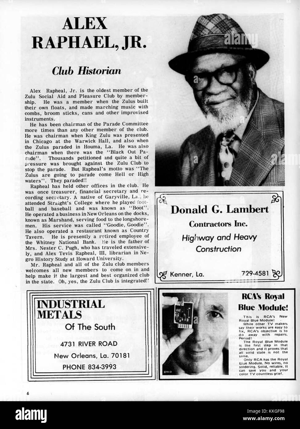 Cette image présente une édition spéciale mardi gras 1974 du défilé Zulu SAPC, un événement clé des célébrations du mardi gras de la Nouvelle-Orléans. Le Zulu social Aid & Pleasure Club est connu pour son rôle historique dans les festivités. Banque D'Images
