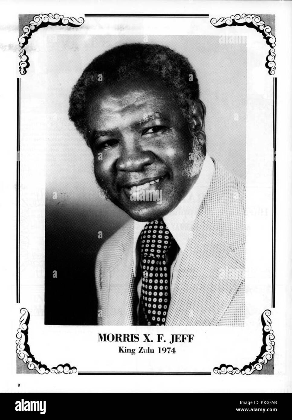 Une image ou un programme commémoratif de la célébration du mardi gras 1974 organisée par le Zulu social Aid & Pleasure Club à la Nouvelle-Orléans. Le Zulu Club est connu pour sa participation dynamique à l'événement annuel. Banque D'Images