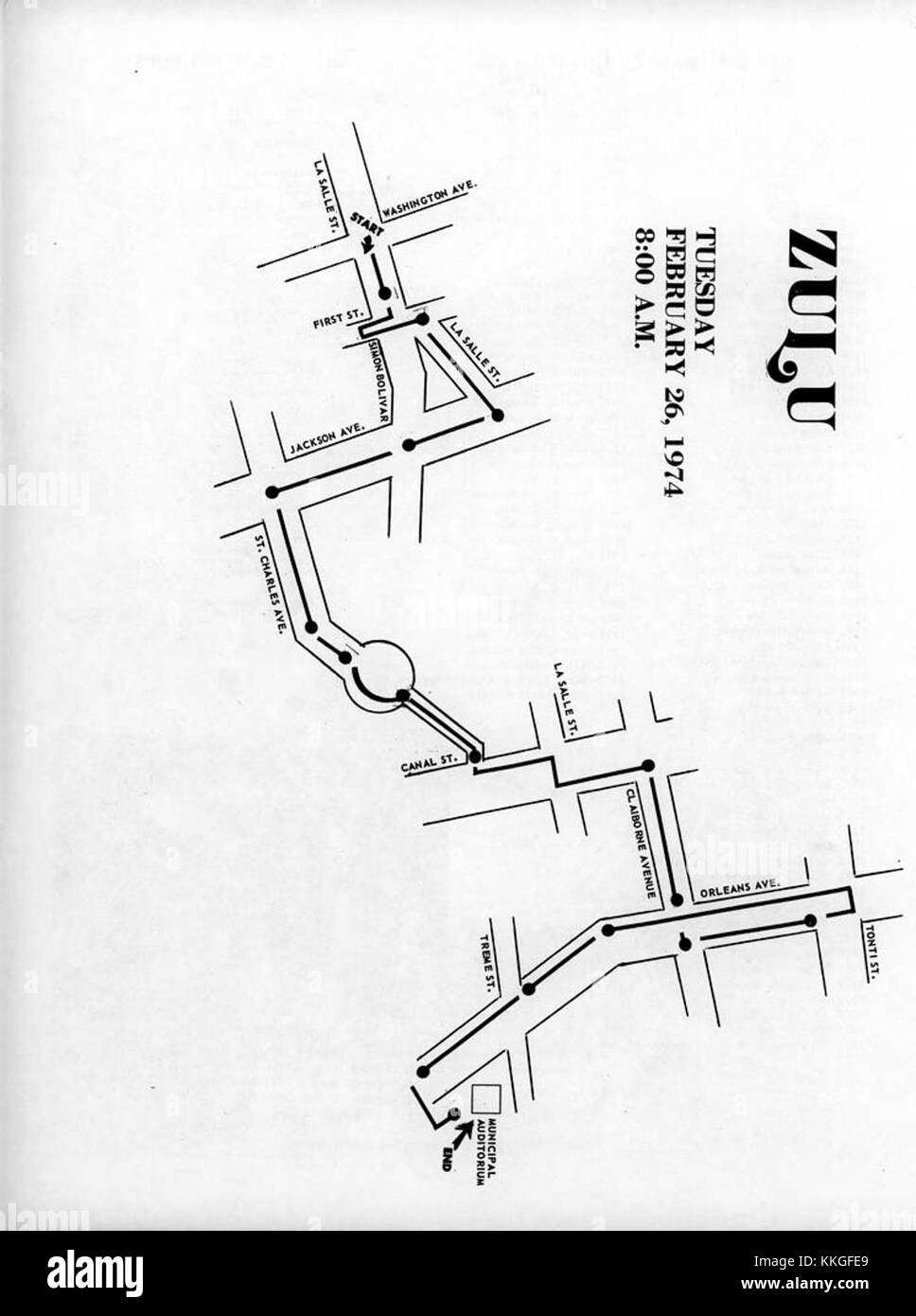 Une photographie de 1974 capturant un char du Zulu social Aid and Pleasure Club pendant le mardi gras de la Nouvelle-Orléans, montrant la participation dynamique du club à l'événement. Banque D'Images