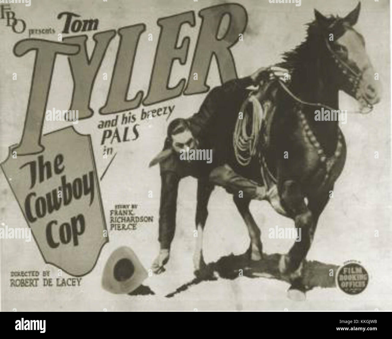 L'affiche *Cowboy COP* présente un visuel bourré d'action promouvant le caractère d'un homme de loi robuste dans un cadre de Far West. L'affiche met l'accent sur le thème de la justice et de l'aventure, commun dans les genres occidentaux classiques. Banque D'Images