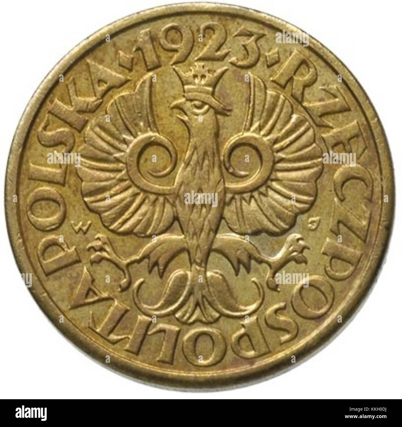 La pièce « 5 groszy » est une petite unité monétaire en Pologne. Cette pièce présente un design historique et fait partie du système monétaire polonais depuis de nombreuses années. Banque D'Images