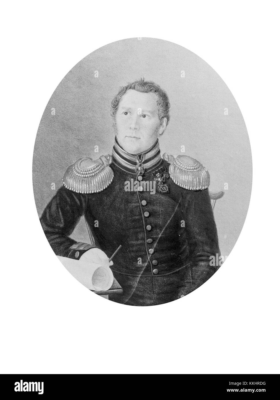 Un portrait de Carl Rosenkampff, un général suédois du début du XIXe siècle, le montrant en uniforme militaire avec de multiples médailles. La peinture a été créée en 1833. Banque D'Images