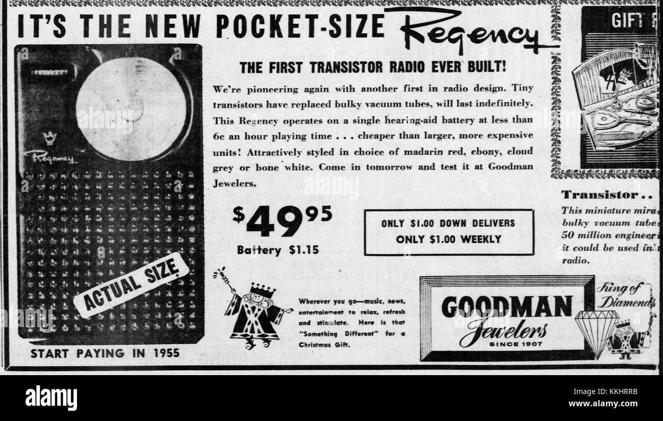 Publicité dans les journaux pour la radio à transistor Regency TR-1, The San Bernardino County Sun, 19 décembre 1954 (14650638539) Banque D'Images