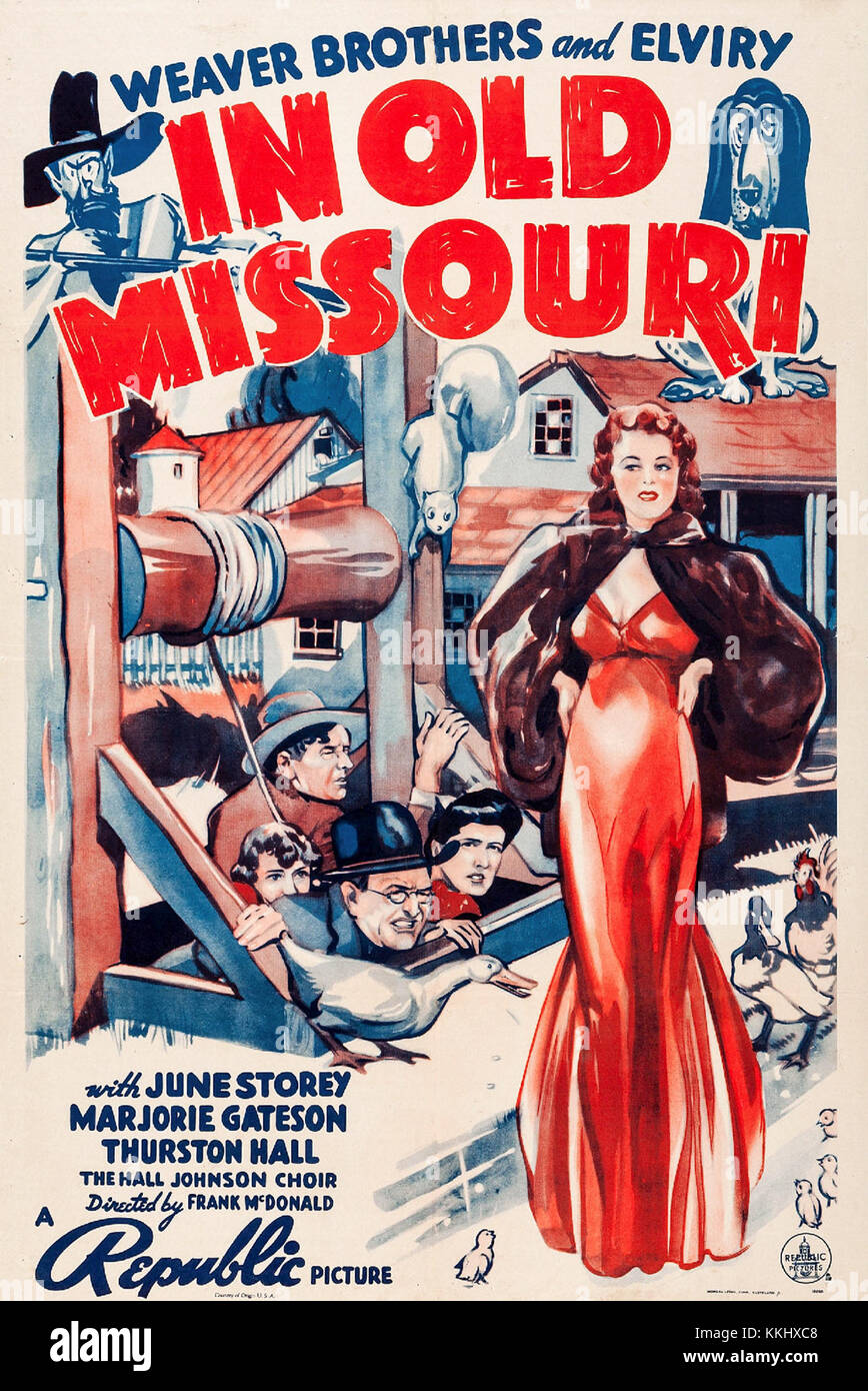 Cette affiche vintage, « In Old Missouri », présente la publicité et le design du début du XXe siècle. L'image évoque les thèmes historiques et l'identité culturelle du Missouri à cette époque. Banque D'Images