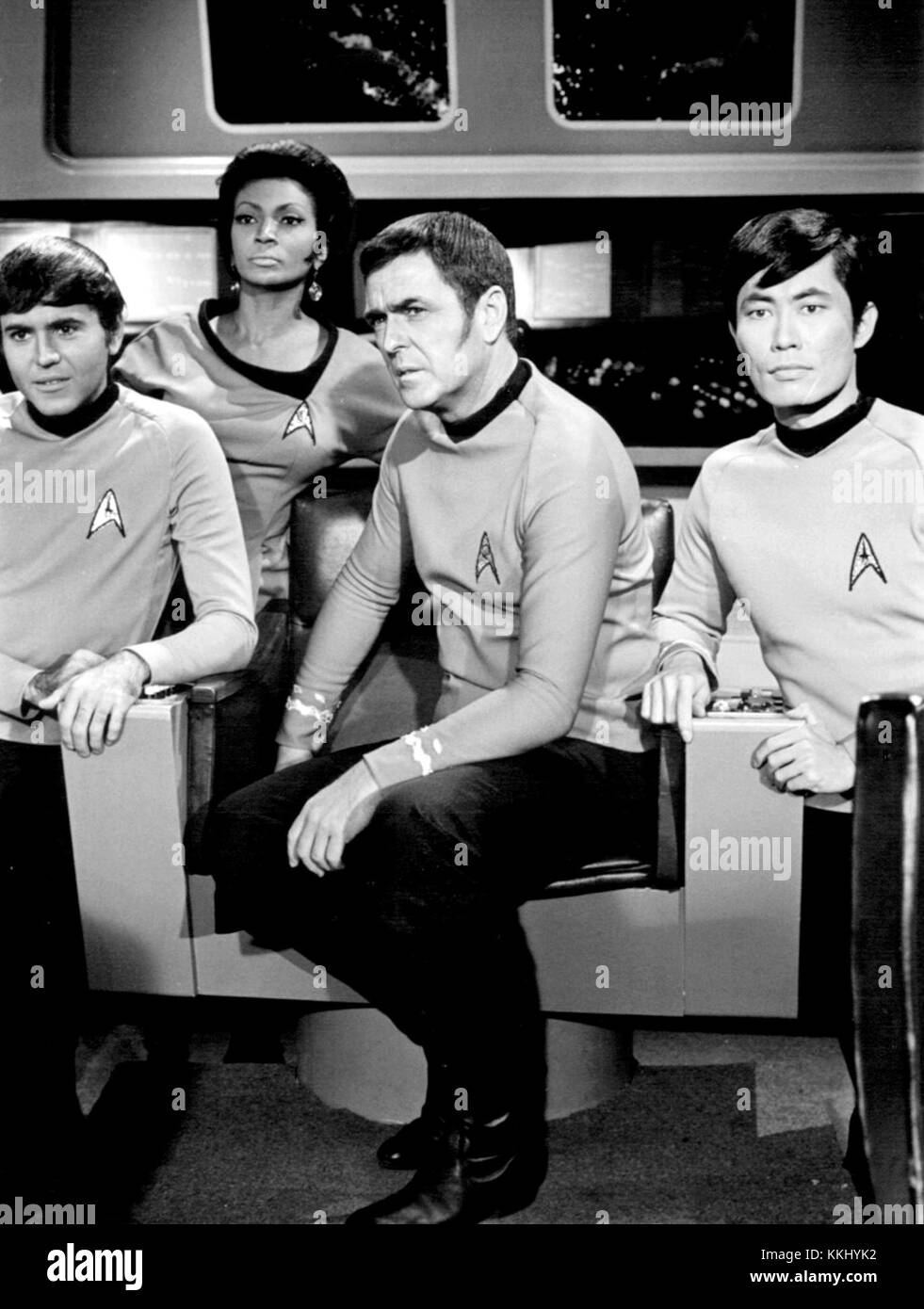 Les membres de l'équipage de Star Trek sont des personnages de la série télévisée emblématique de science-fiction, chacun contribuant au succès de la série avec ses rôles à bord de l'USS Enterprise. Banque D'Images