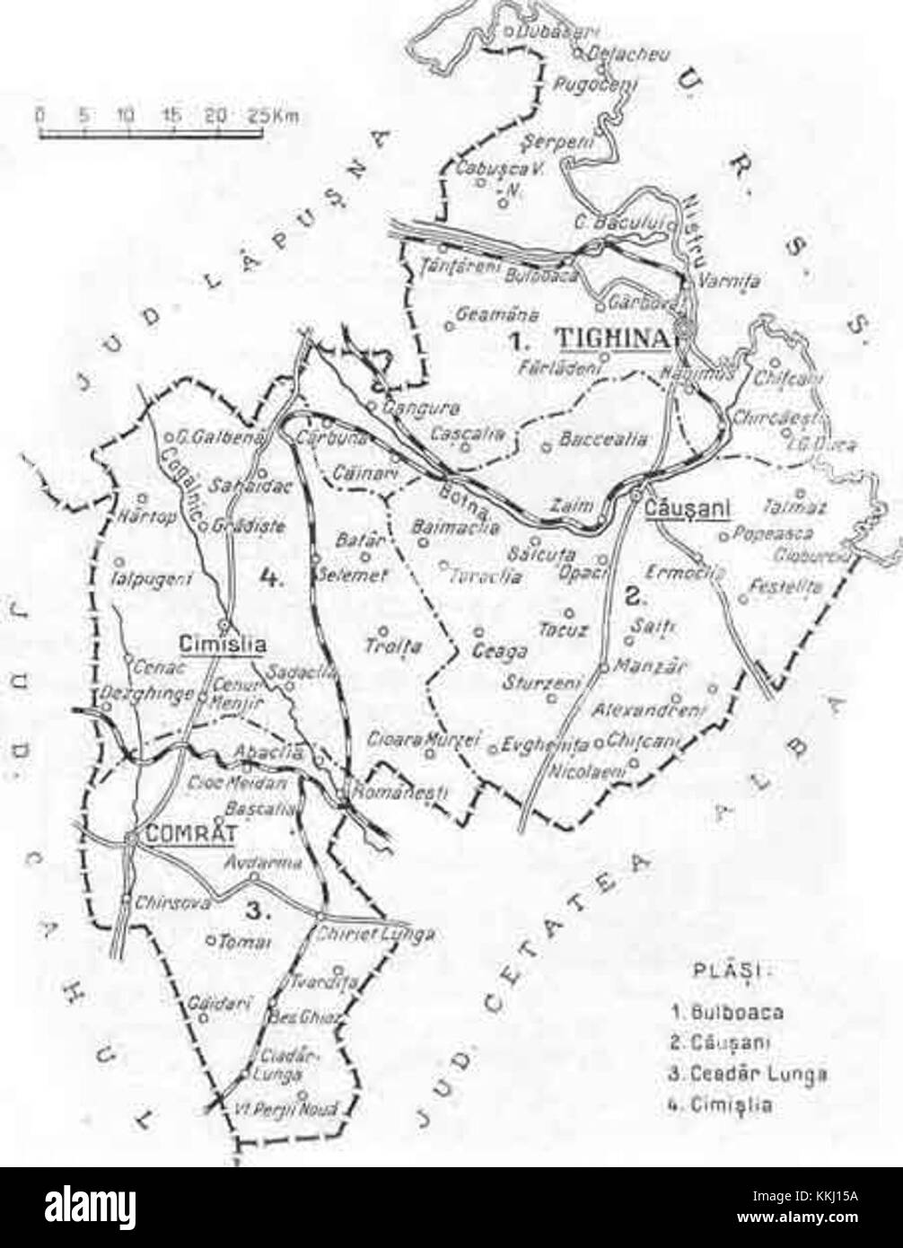 1938 carte du comté de Tighina Banque D'Images