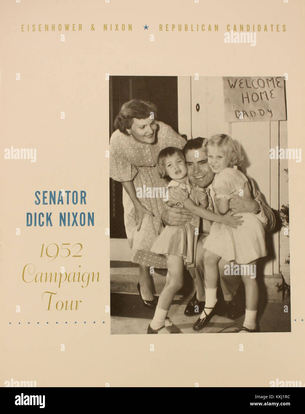 Le « discours des Checkers » fait référence au fameux discours politique de 1952 de Richard Nixon, prononcé pour se défendre contre les accusations de contributions abusives à la campagne. Le menu fait référence à la tournée qui comprenait ce discours, un moment important de l’histoire politique américaine. Banque D'Images