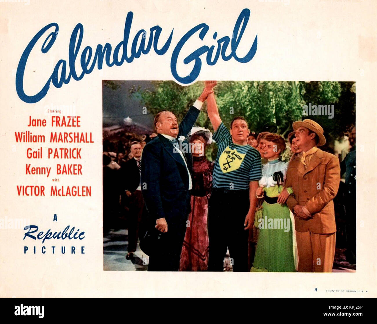 La carte « Calendar Girl » du film de 1947 capture l'essence de cette comédie musicale, mettant en valeur son casting dynamique et son scénario passionnant. Banque D'Images