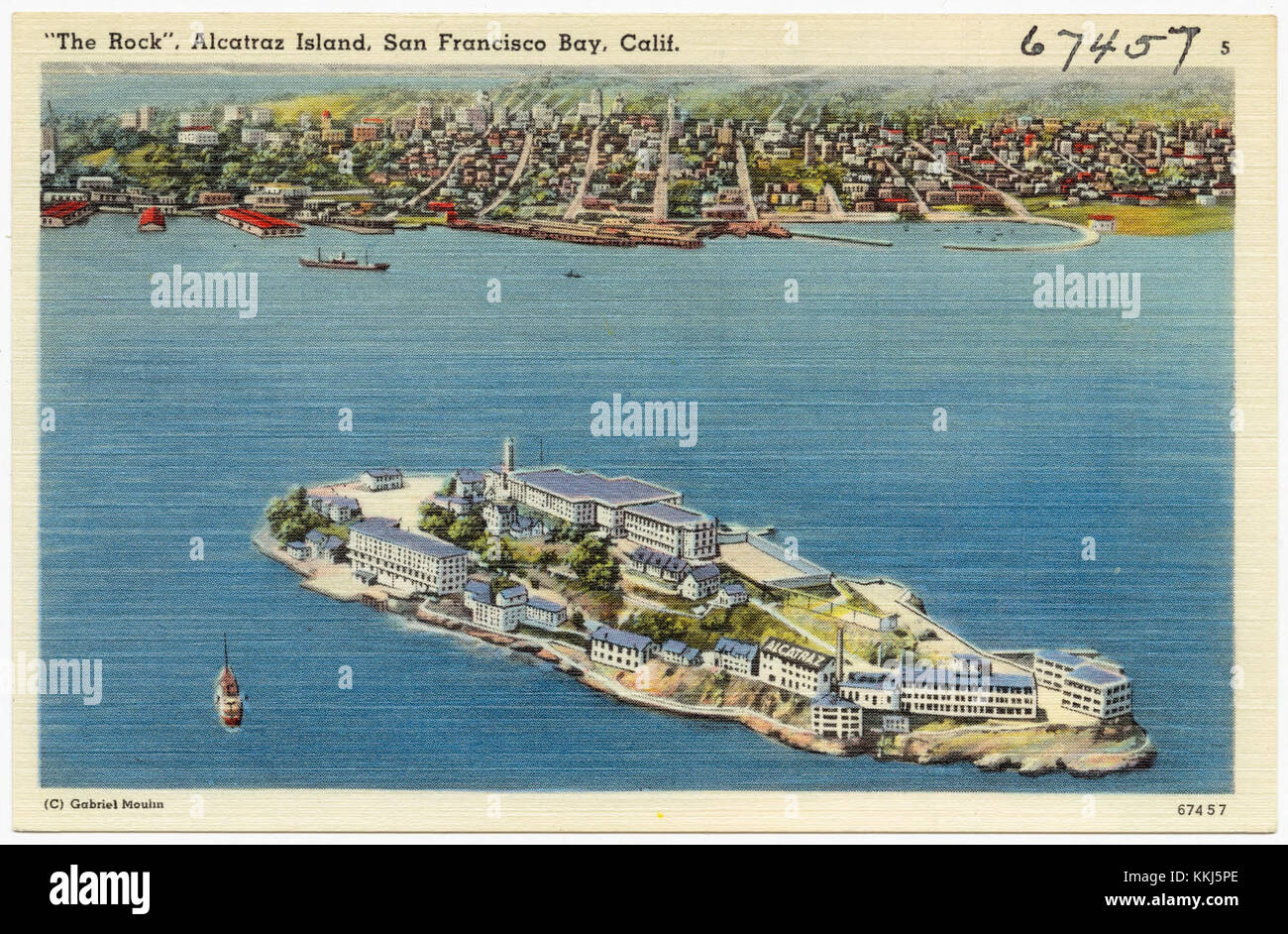 L'île d'Alcatraz, connue sous le nom de « The Rock », est une ancienne prison fédérale située dans la baie de San Francisco. Il abritait des criminels notoires et est maintenant un site historique, offrant un aperçu de l'histoire pénale de l'Amérique. Banque D'Images