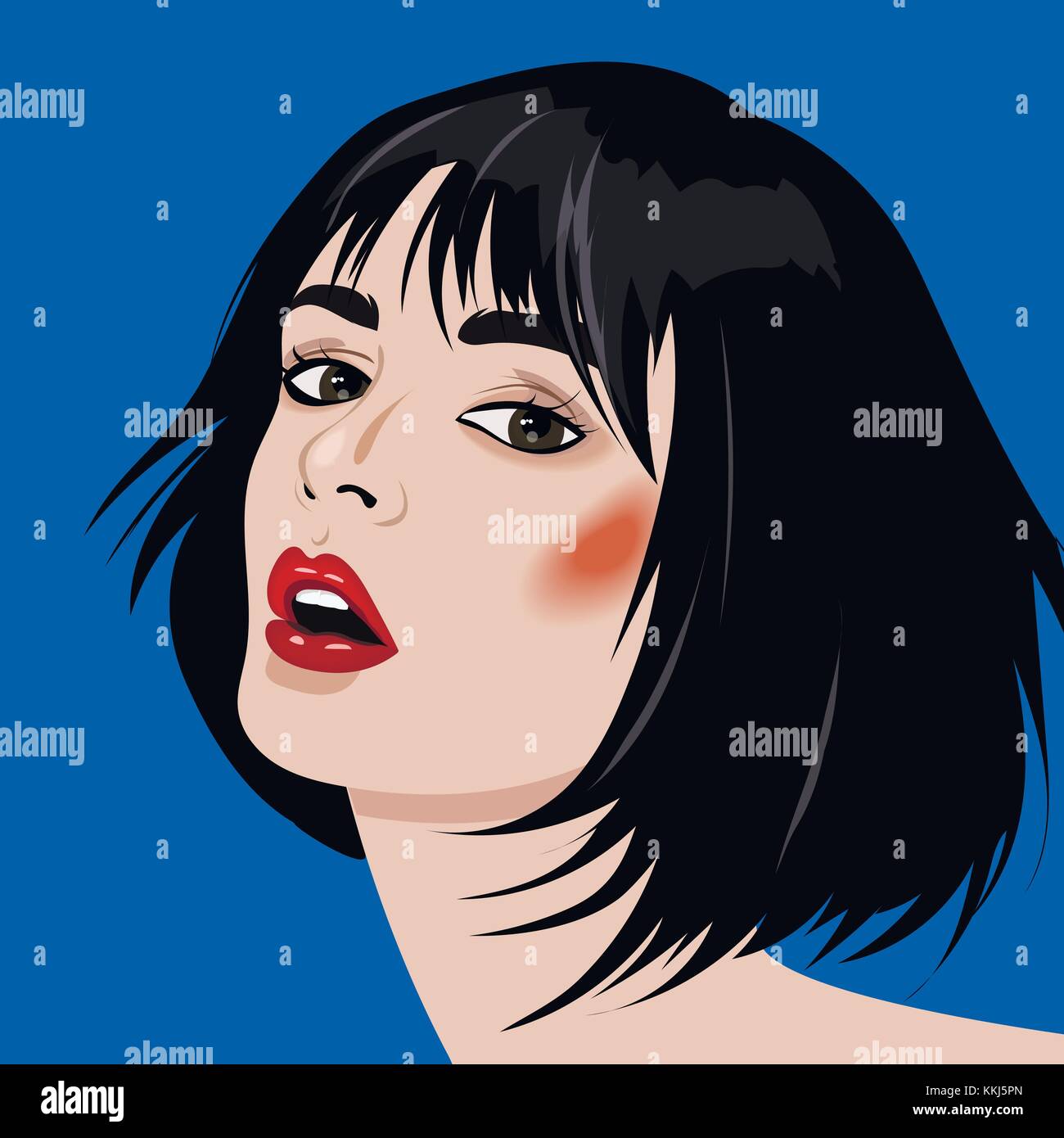 Portrait de belle fille avec bouche ouverte pour salon de beauté ou annonces de maître ou bannière Illustration de Vecteur