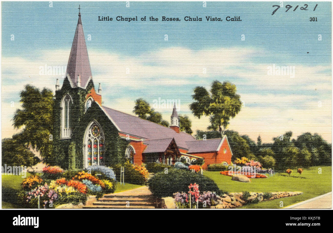 La petite chapelle des Roses est une chapelle historique et pittoresque située à Chula Vista, en Californie. Connu pour sa beauté et son environnement serein, il sert de lieu populaire pour les mariages et les événements spirituels. Banque D'Images