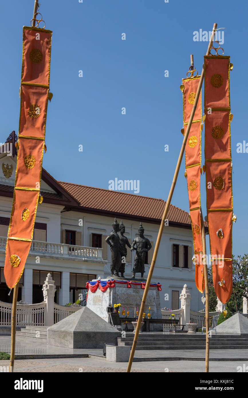 Le Monument aux trois rois dans la ville de Chiang Mai dans le nord de la Thaïlande. Banque D'Images