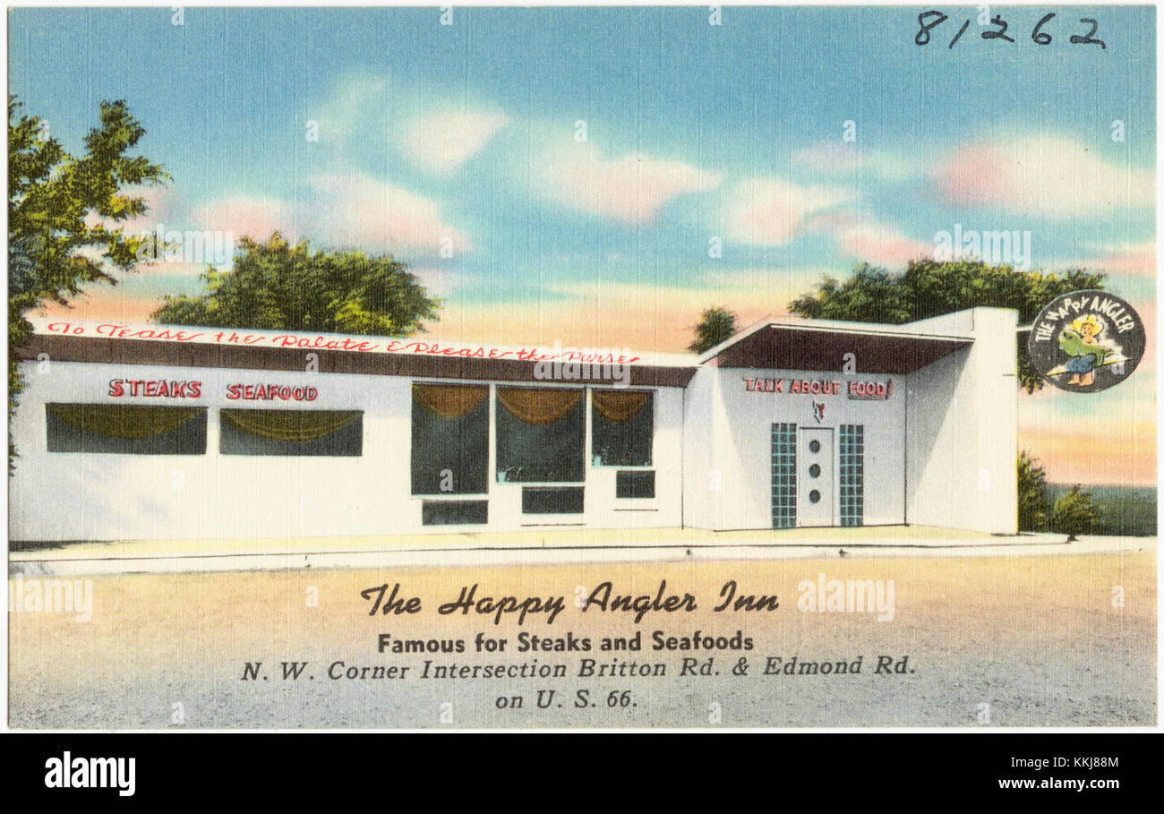 Le Happy Angler Inn est un restaurant réputé proposant une variété de steaks et de plats de fruits de mer. Il est reconnu pour son menu de haute qualité et sa réputation pour son excellent service, ce qui en fait un lieu de restauration populaire pour les habitants et les touristes. Banque D'Images