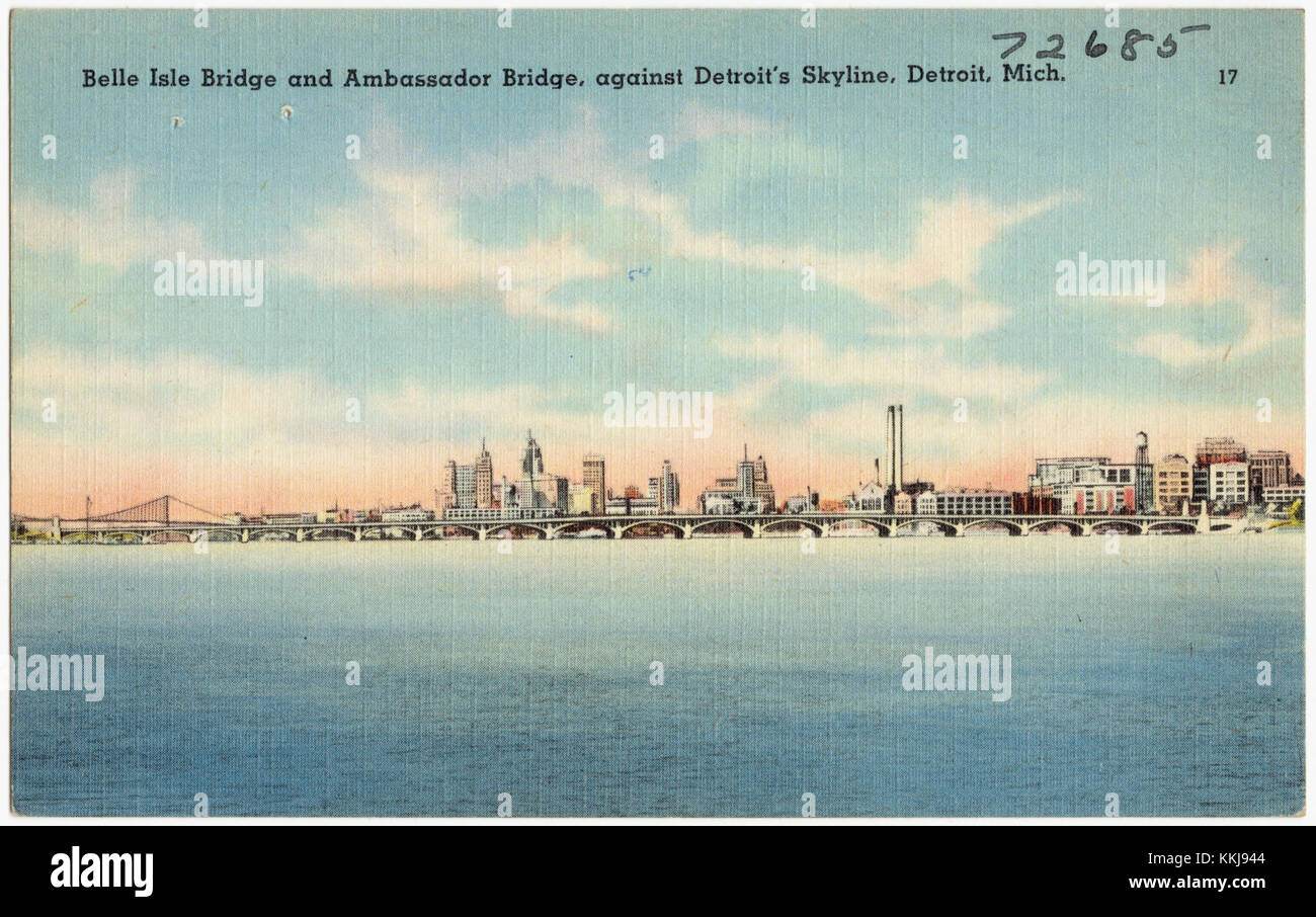 Pont Belle Isle et pont Ambassador, contre la ligne d'horizon de Detroit, Detroit, Mich (72685) Banque D'Images