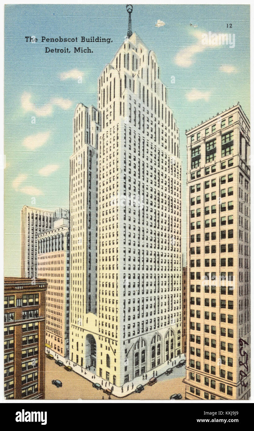Le Penobscot Building est un gratte-ciel historique de Détroit, Michigan. Il est connu pour son importance architecturale et était l'un des plus hauts bâtiments de la ville lorsqu'il a été achevé en 1928. Banque D'Images