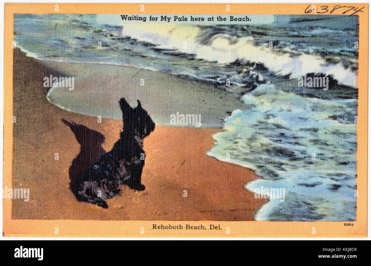 Une scène nostalgique capturée à Rehoboth Beach, Delaware, avec le photographe attendant des amis sur le rivage. L'image reflète l'atmosphère vibrante de la plage, mettant l'accent sur les loisirs et la culture côtière de cette destination populaire de la côte est. Banque D'Images
