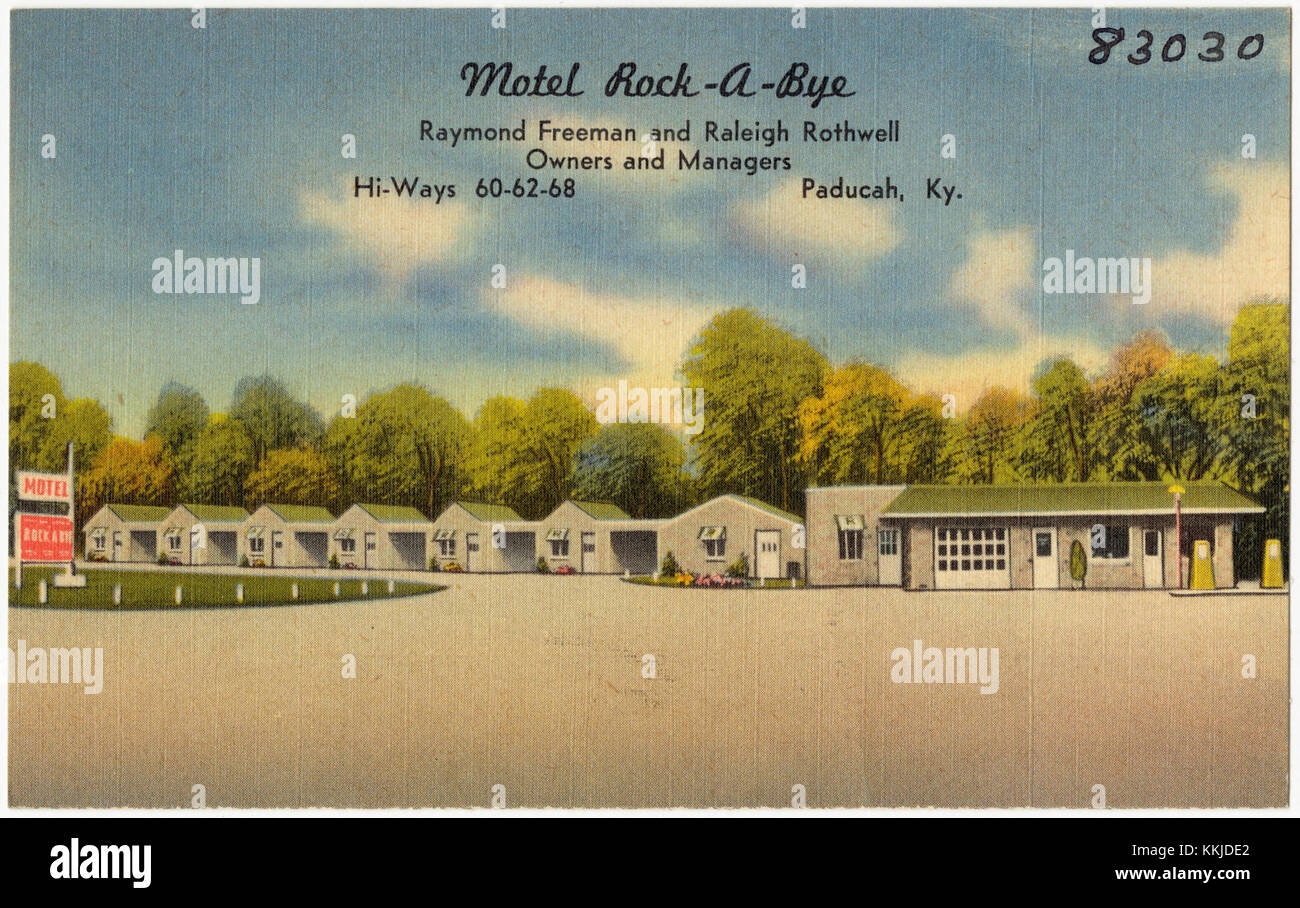 Motel Rock-A-Bye, situé le long des routes américaines 60, 62 et 68 à Paducah, Kentucky, est un motel historique en bord de route. C'était autrefois un arrêt populaire pour les voyageurs au milieu du XXe siècle, reflétant la culture américaine du Road trip. Banque D'Images