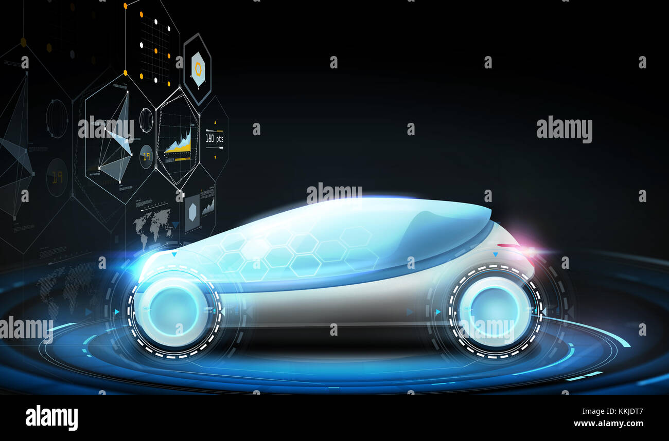 Concept car futuriste et d'écrans virtuels Banque D'Images