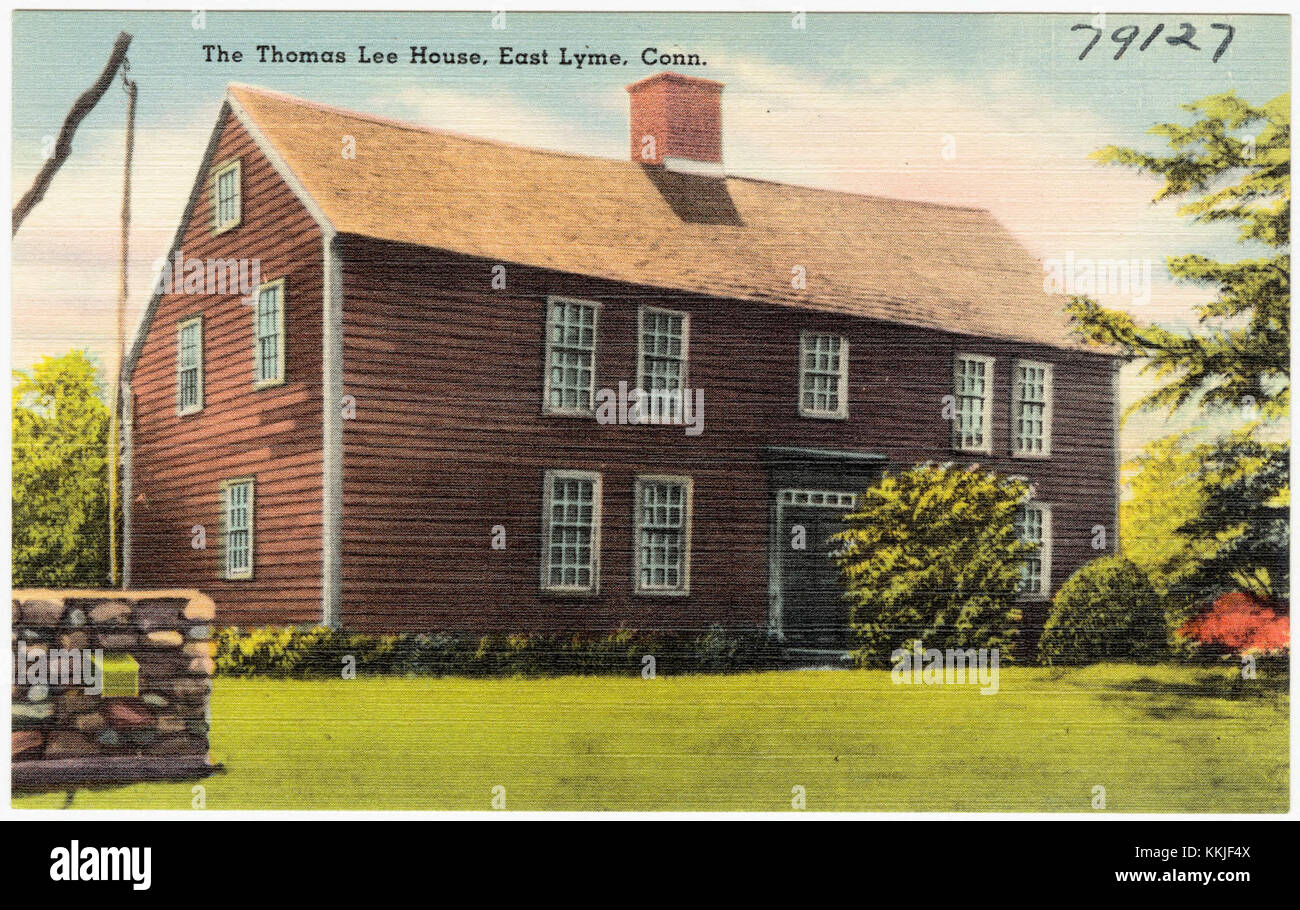 La maison Thomas Lee à East Lyme, Connecticut, est un bâtiment colonial historique. Il donne un aperçu de l'architecture américaine primitive et de l'histoire de la période coloniale du Connecticut. Banque D'Images