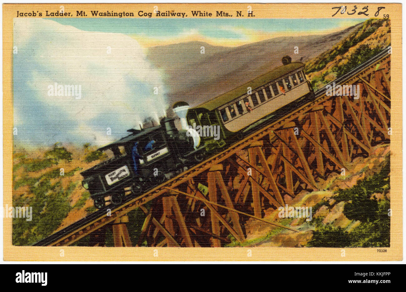 L'échelle de Jacob sur le mont Washington est une section célèbre du mont Washington Cog Railway dans le New Hampshire. Il présente une pente raide et est un élément emblématique de la route historique du railwayâ€™, offrant une vue imprenable sur les montagnes blanches. Banque D'Images