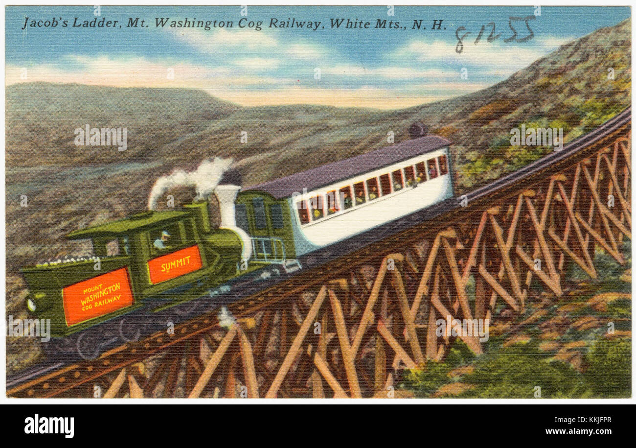Jacob's Ladder est une section escarpée du Mount Washington Cog Railway dans les White Mountains du New Hampshire, connue pour sa pente unique et ses vues panoramiques. Banque D'Images