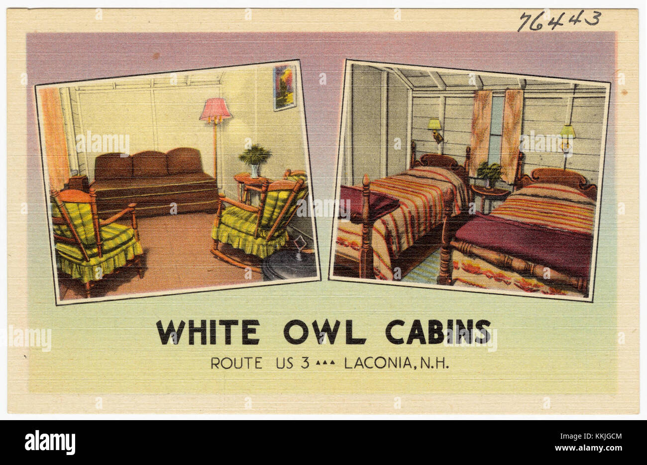 Le White Owl Cabin, situé le long de la route US 3 à Laconia, New Hampshire, est un bâtiment historique dans la région. Il est connu pour son architecture et son rôle dans l'histoire locale de la région. Banque D'Images