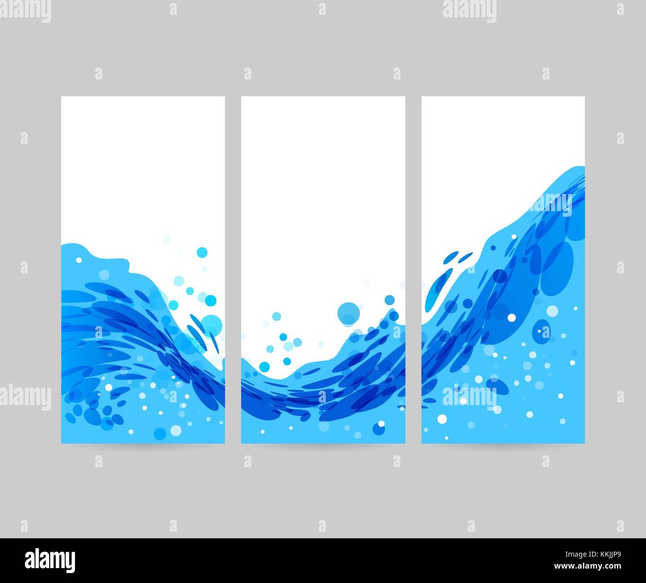 Vague de fond stylisé résumé ensemble, modèle de brochure, vague bleue sur fond blanc, l'eau en trois volets Illustration de Vecteur