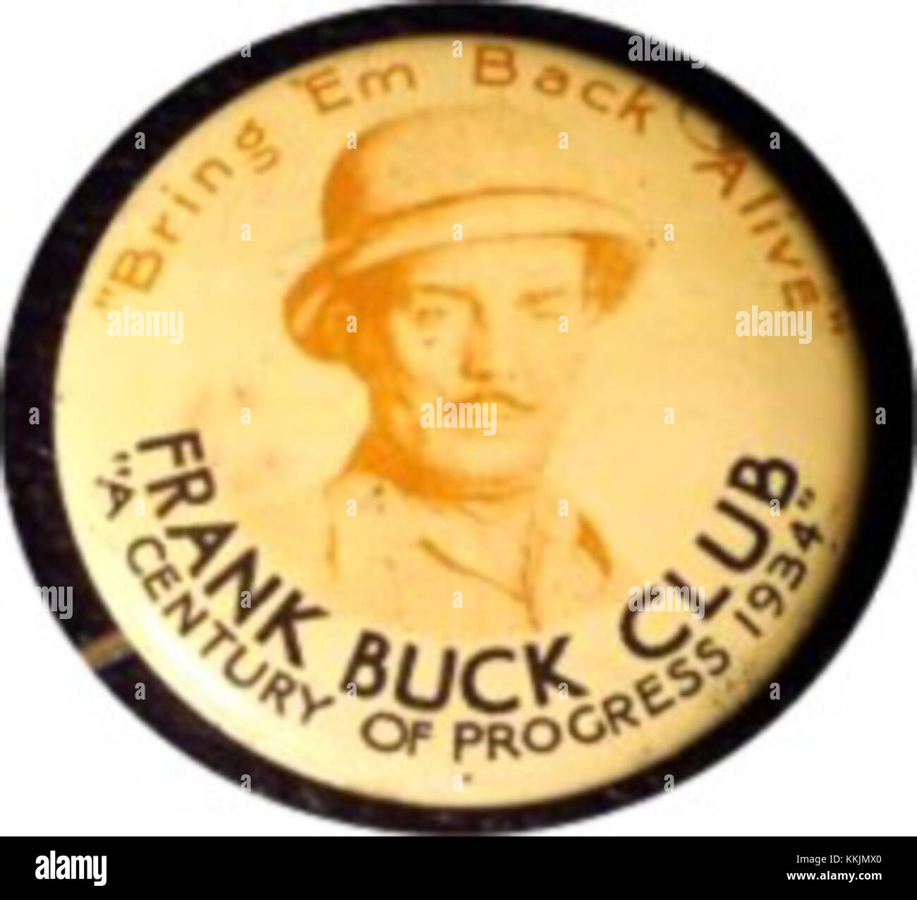 Image de l'épingle Frank Buck Club de l'exposition Century of Progress, présentant le design et l'inscription. Banque D'Images