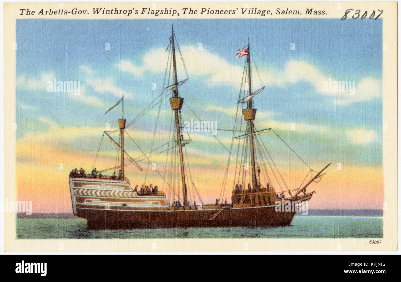 L'Arbella, le navire amiral du gouverneur Winthrop, était un navire clé au début de la période coloniale américaine. Il est maintenant représenté dans le village des pionniers à Salem, Massachusetts, symbolisant les débuts de l'exploration et de la colonisation américaines. Banque D'Images