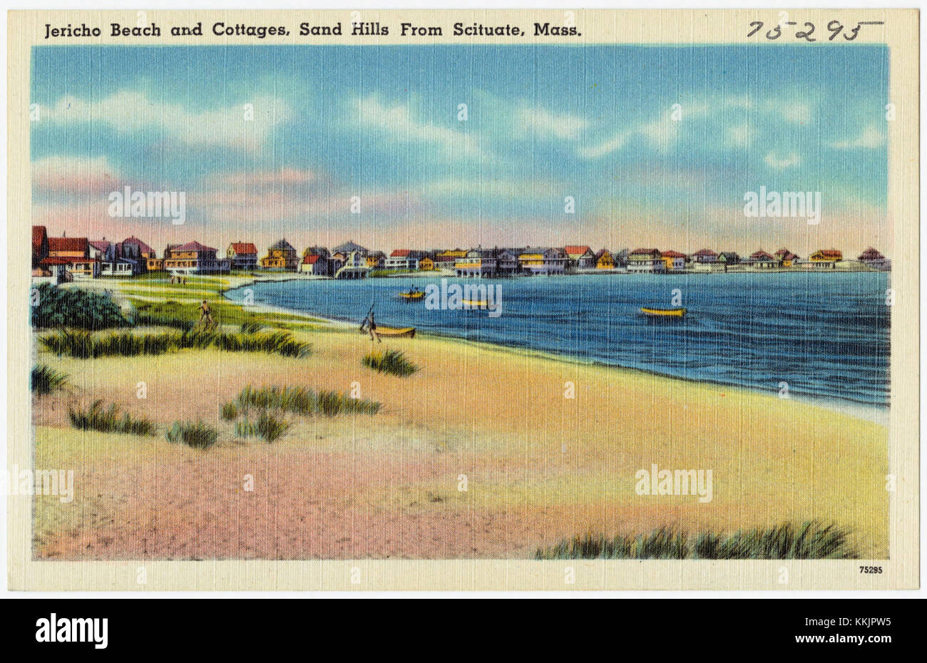 Jericho Beach et ses cottages environnants à Sand Hills, Scituate, Massachusetts, offrent un cadre côtier serein, populaire pour les loisirs et le tourisme. Banque D'Images