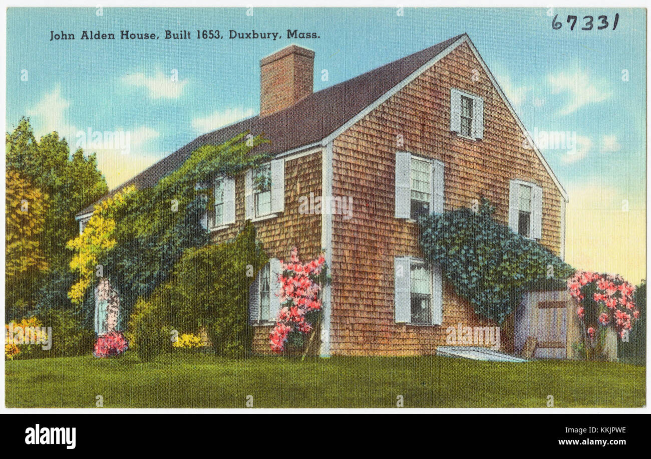 La maison John Alden, construite en 1653 à Duxbury, Massachusetts, est une demeure historique qui conserve l'héritage de l'un des passagers de Mayflower. Banque D'Images