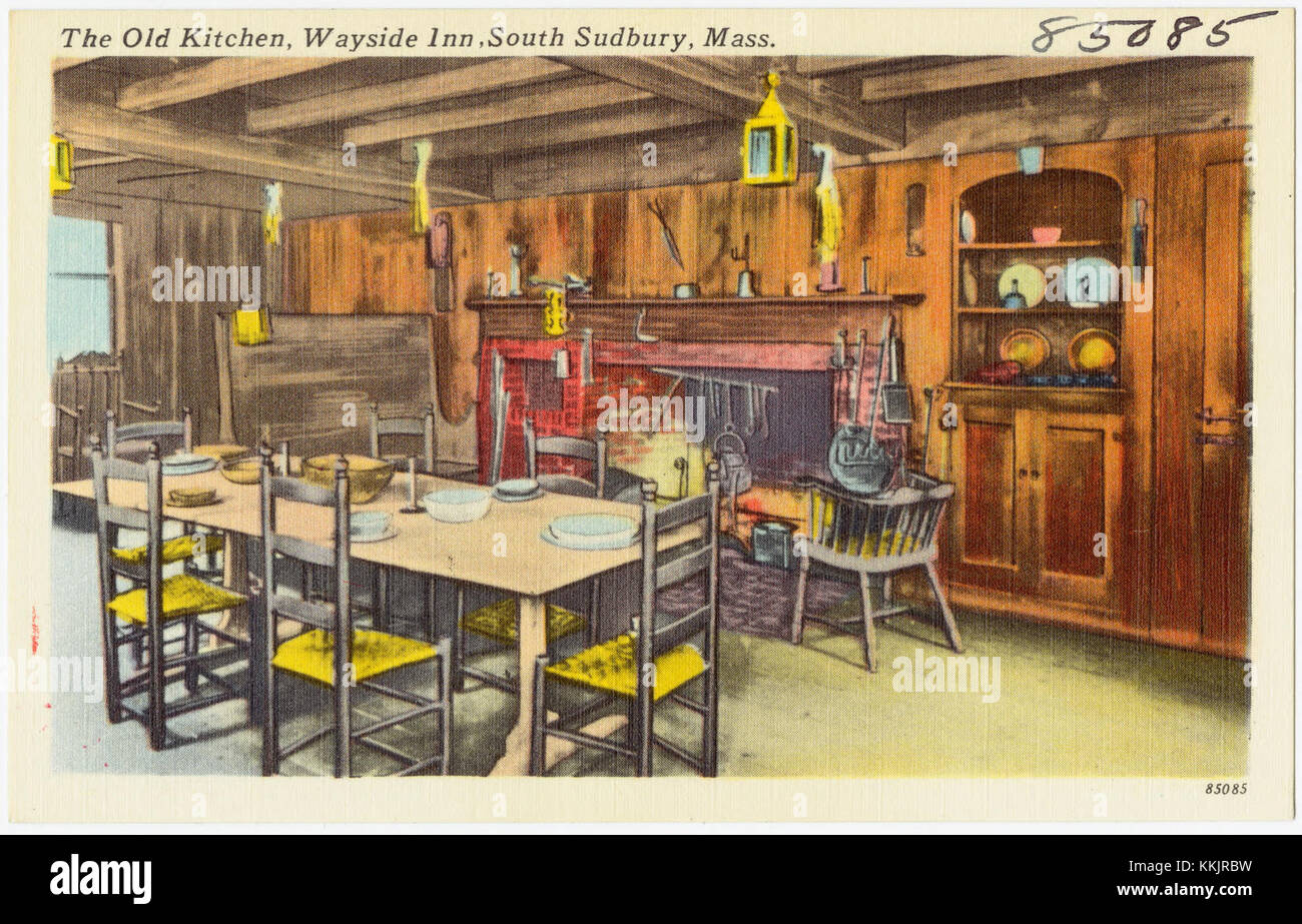 L'ancienne cuisine du Wayside Inn à South Sudbury, Massachusetts, est un site historique. Il représente l'architecture de l'époque coloniale et la riche histoire de l'auberge. Banque D'Images