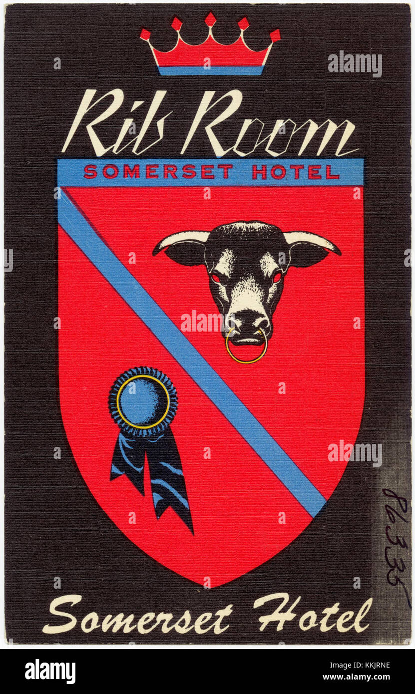 La Rib Room de l'hôtel Somerset, capturée dans une photographie mettant en valeur son ambiance intérieure. L'espace reflète le style hotelÂ€™ et offre un aperçu de la culture culinaire de l'époque. Banque D'Images