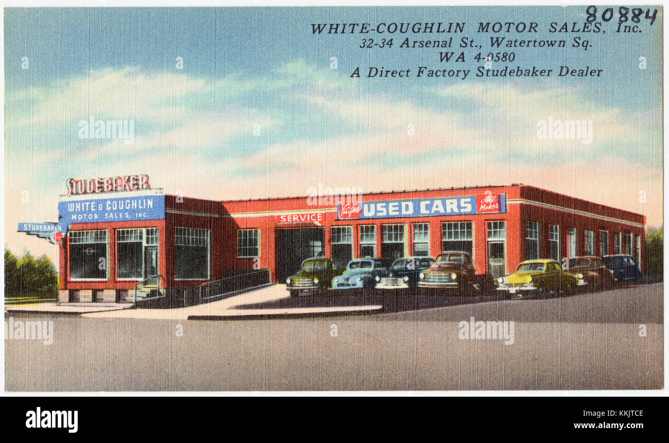 White-Coughlin Motor Sales, Inc. 32-34, rue Arsenal, Watertown Square. WA 4-0580, concessionnaire studebaker en usine (80884) Banque D'Images