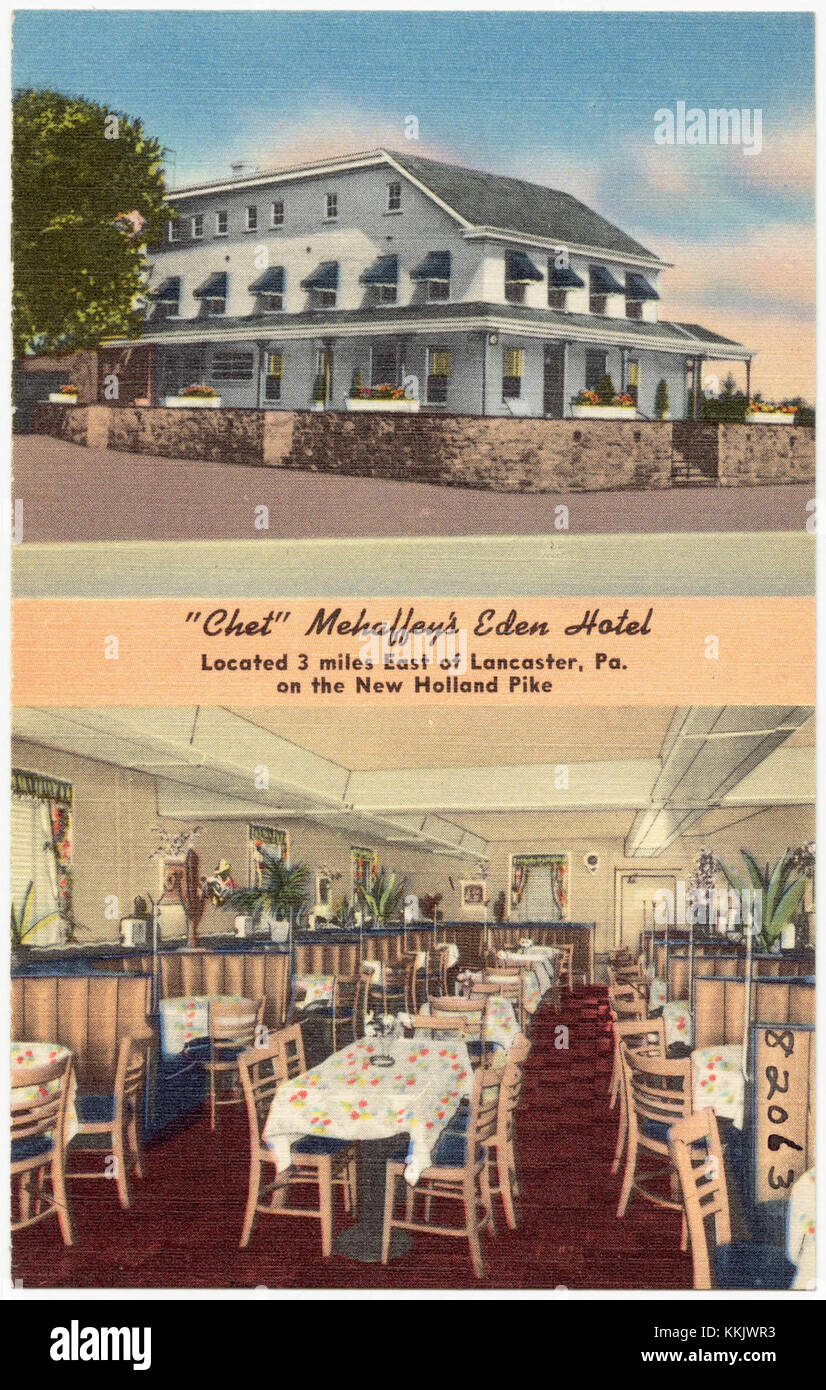 Chet Mehaffey's Eden Hotel était situé près de Lancaster, Pennsylvanie, connu pour ses services d'accueil et la proximité des attractions locales le long du New Holland Pike. Banque D'Images