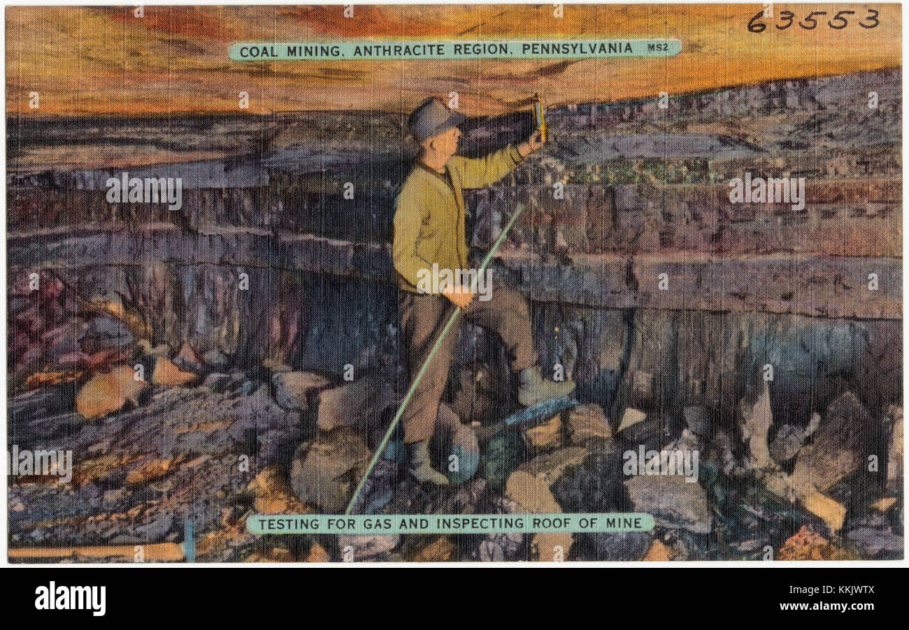 Exploitation minière du charbon, région d'Anthracite, Pennsylvanie. Essai de gaz et inspection du toit de la mine (63553) Banque D'Images