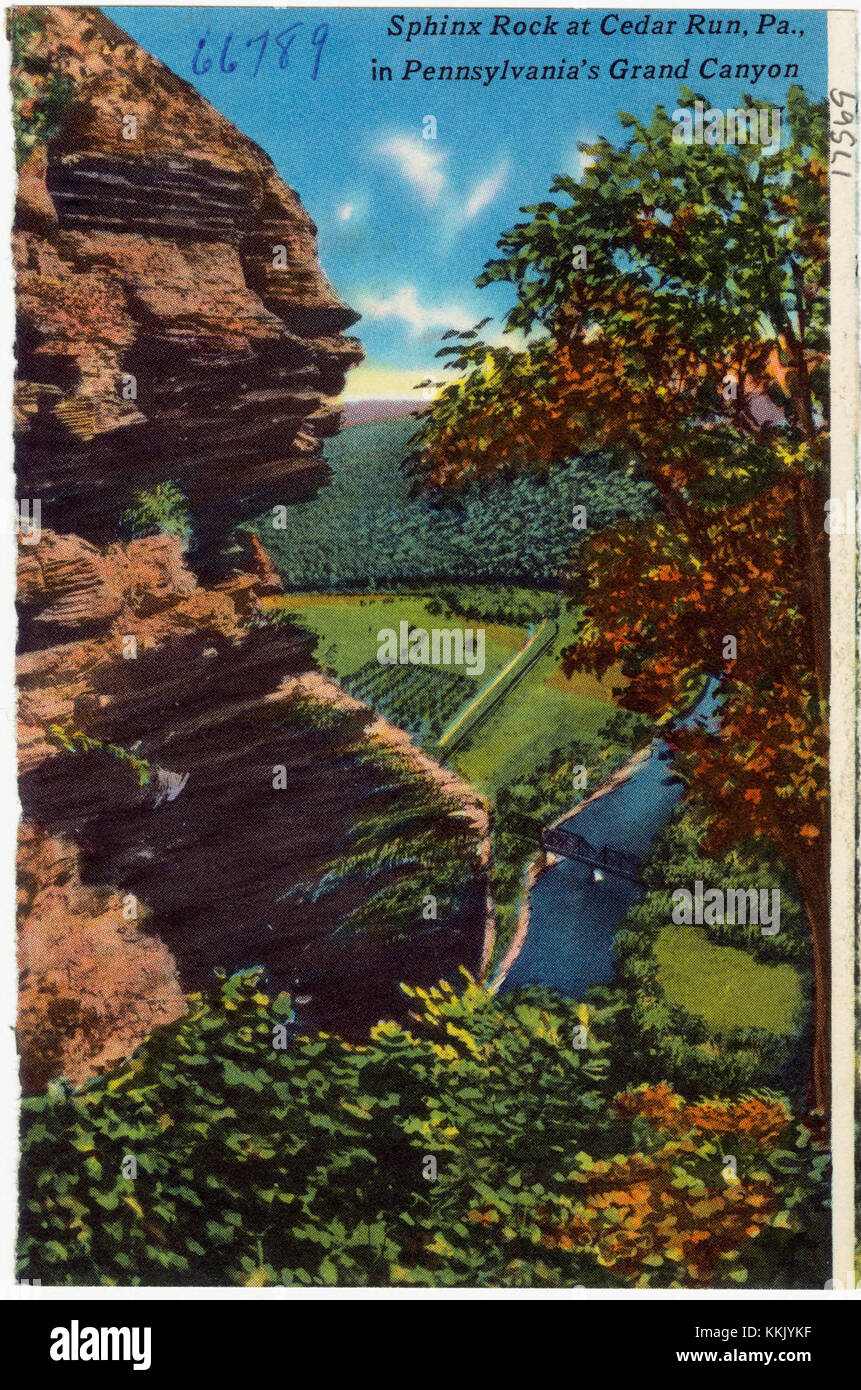 Sphinx Rock est une formation géologique située dans le Grand Canyon de Pennsylvanie. C'est un point de repère remarquable, connu pour sa forme distinctive ressemblant à un sphinx, attirant les visiteurs et les amateurs de nature dans la région. Banque D'Images